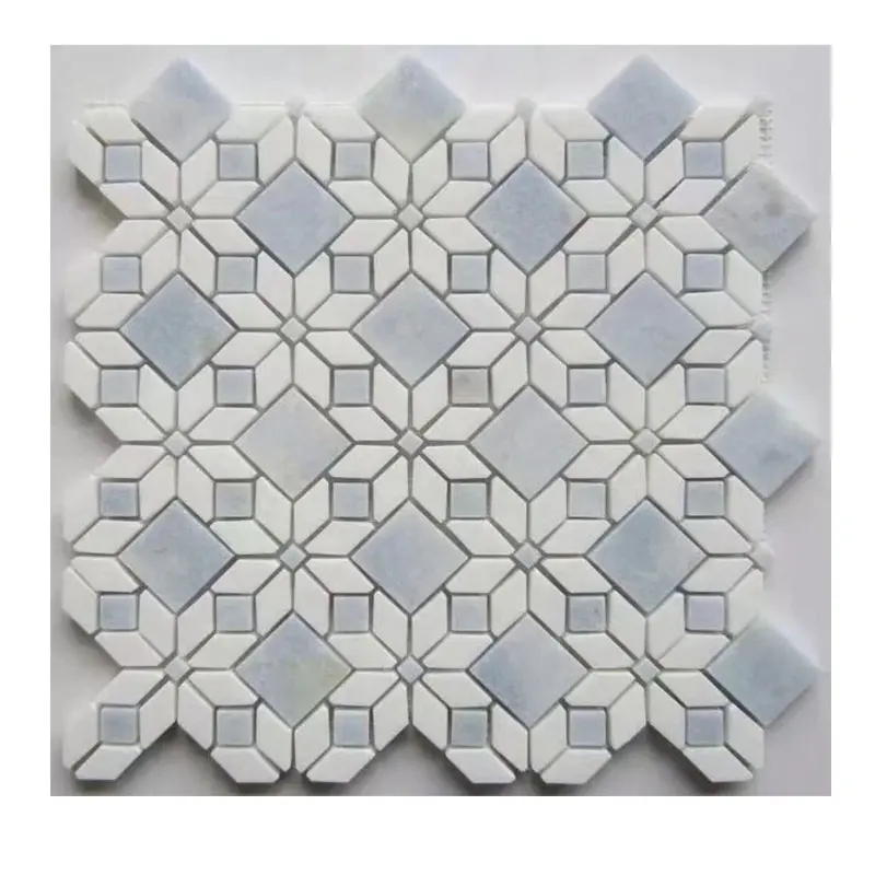 Branco e azul flor de mármore da telha de mosaico para o banheiro da telha