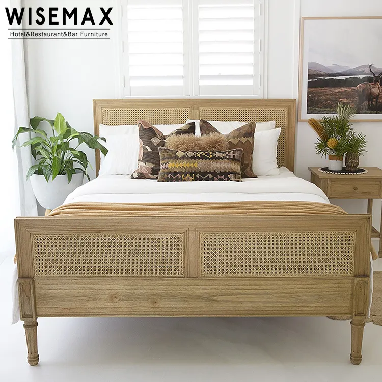 Новейший простой дизайн во французском стиле, мебель для спальни в гостинице, двуспальная деревянная кровать