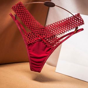 Alta <span class=keywords><strong>Elastic</strong></span> meados da cintura Sexy Thongs Nylon Lace Underwear feminino com cordão Cruz Oco Adulto Calcinhas Erotiic