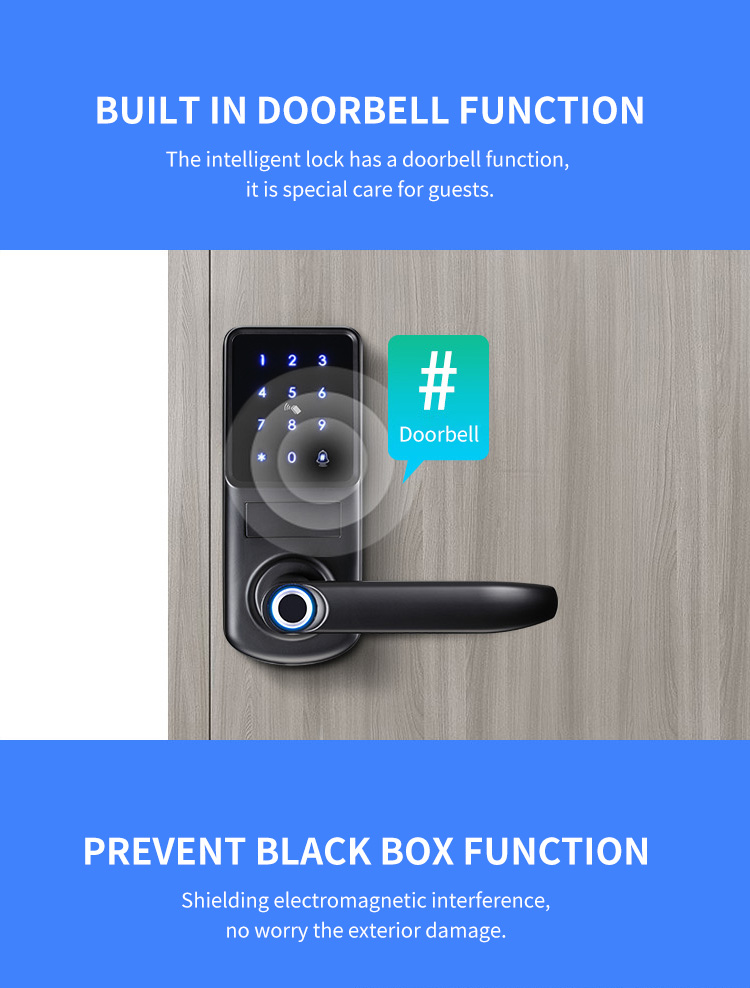 Tediton Safety APP Fingerprint Card Code Combination Smart Door Lock with Touch-Screen Keypad