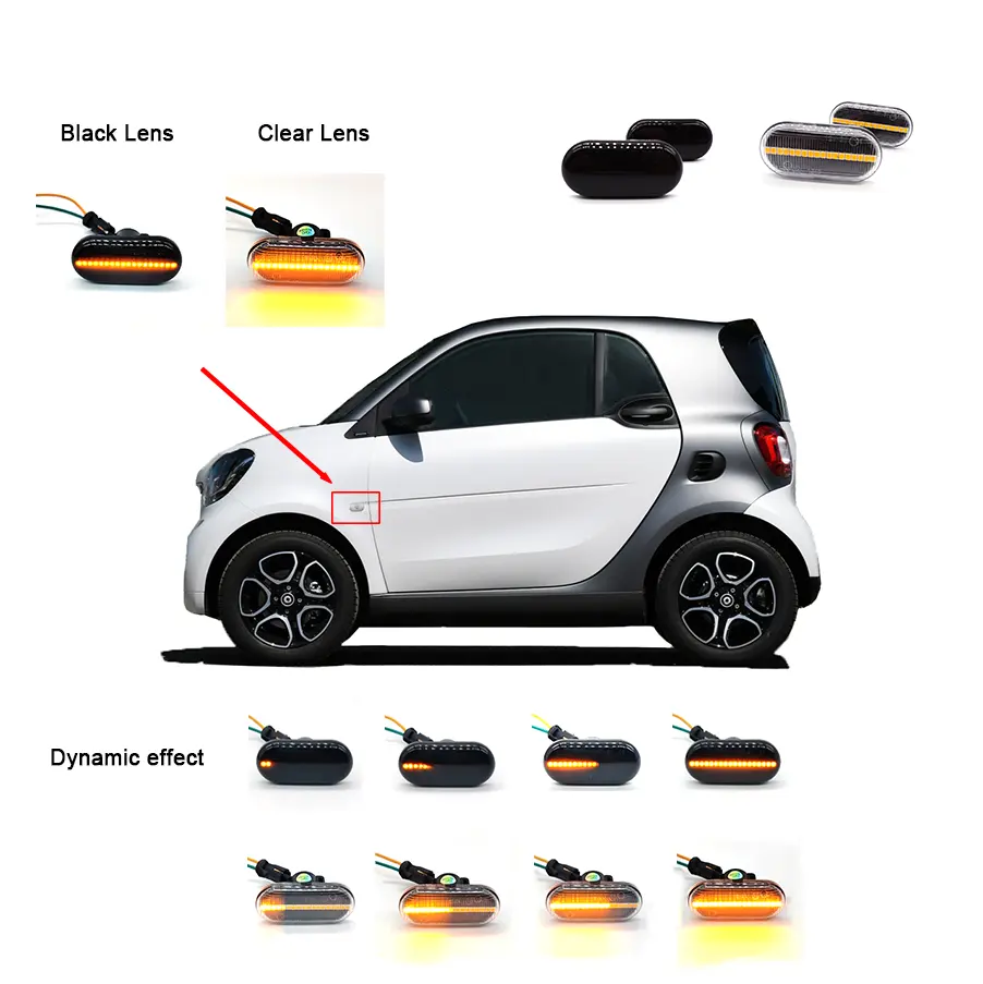 Großhandel Schwarz Klare Linse LED Dynamische Seiten markierung leuchte Seiten blinker leuchte für Benz Smart Fortwo W453 C453 2014 ~