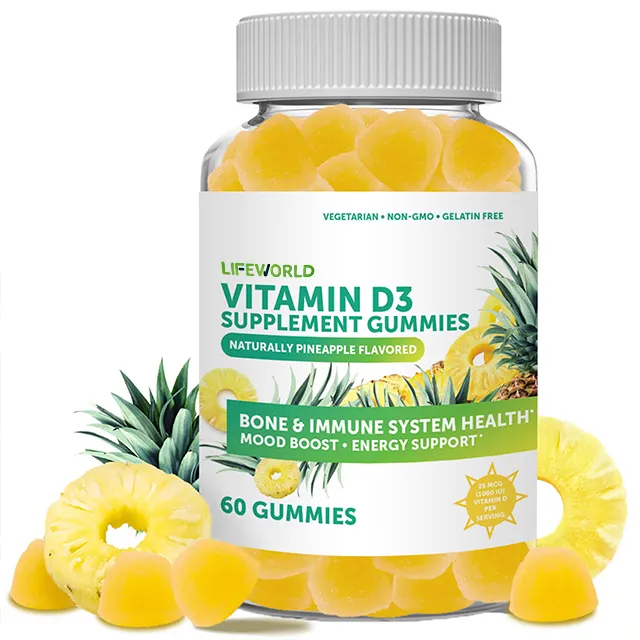 Alta calidad inmune y soporte óseo vitamina K2 Mk4 Gummies 1000 IU vitamina D3 K2 polvo multivitamina vitamina D3 Gummy para adultos