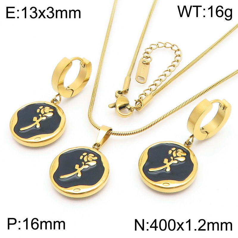 Collier + boucles d'oreilles fleur noire