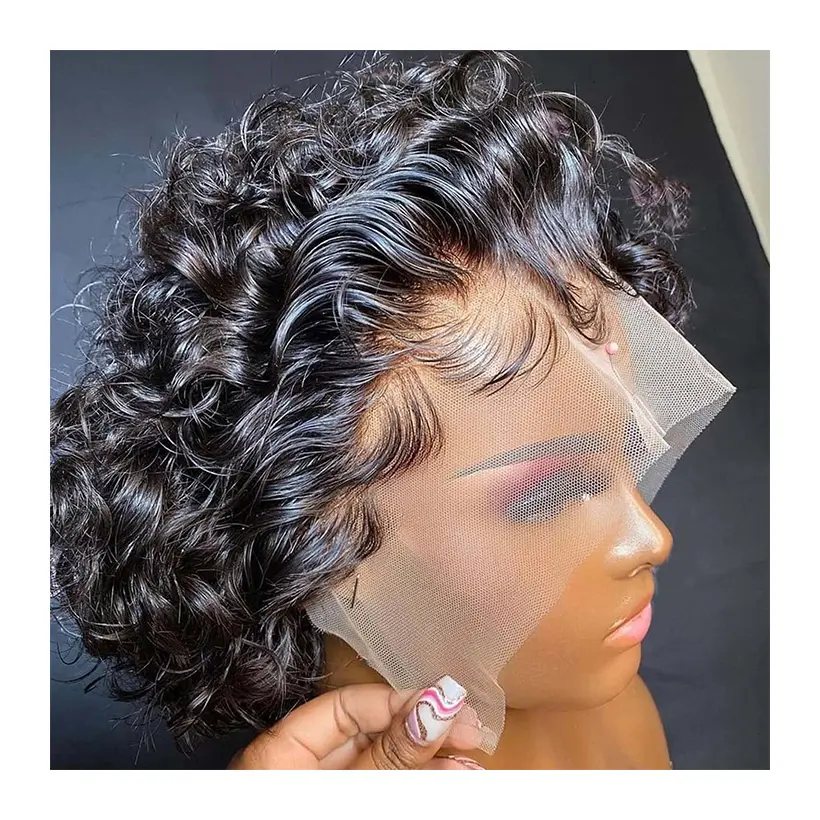 Atacado Curto Pixie Curly Cut Perucas De Cabelo Humano 360 Lace Front Perucas De Cabelo Humano Pixie Curls Peruca