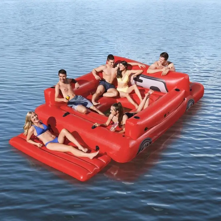 Popular de alta calidad PVC inflable Big Red Pickup Truck Lounge Pool Float con enfriador y portavasos