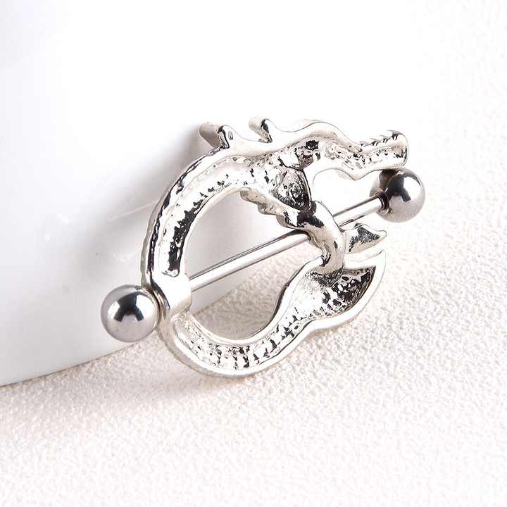 316l Chirurgische Titanium Stalen Tepel Punk Sieraden Chinese Draak Tepel Schild Doorboorde Tepel Ring