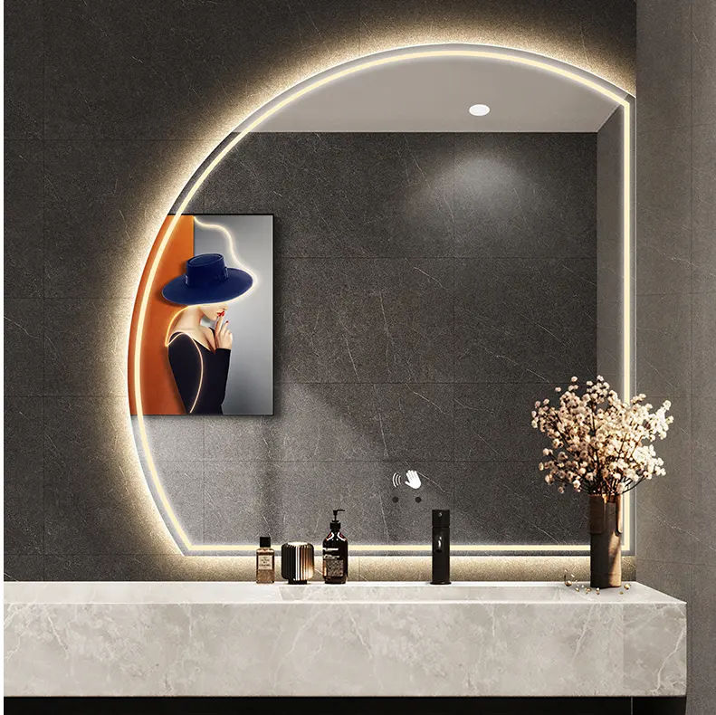 2022 latest irregular semicircle LED illuminated wall mirror decorative dressing table mirror with light