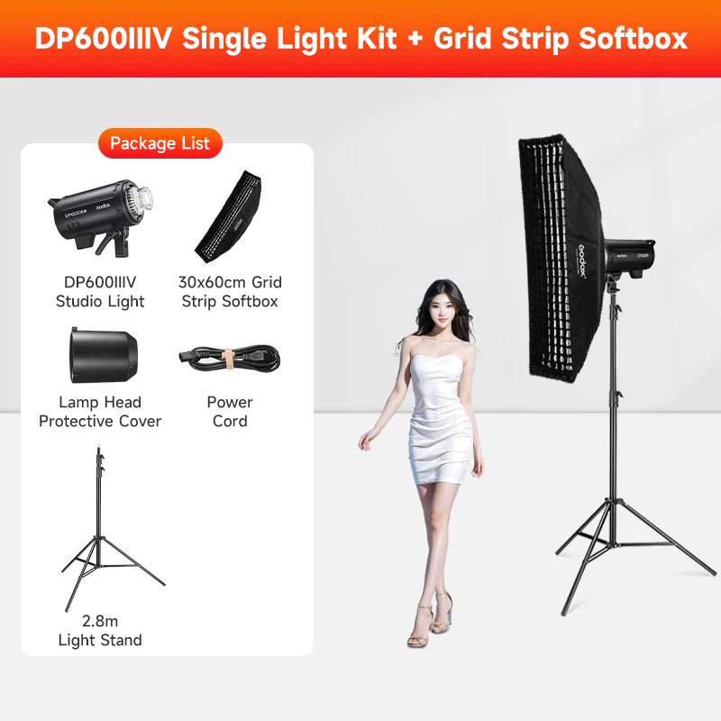 DP600IIIV + 30*60cm Grid Softbox + 2.8m Light Stand