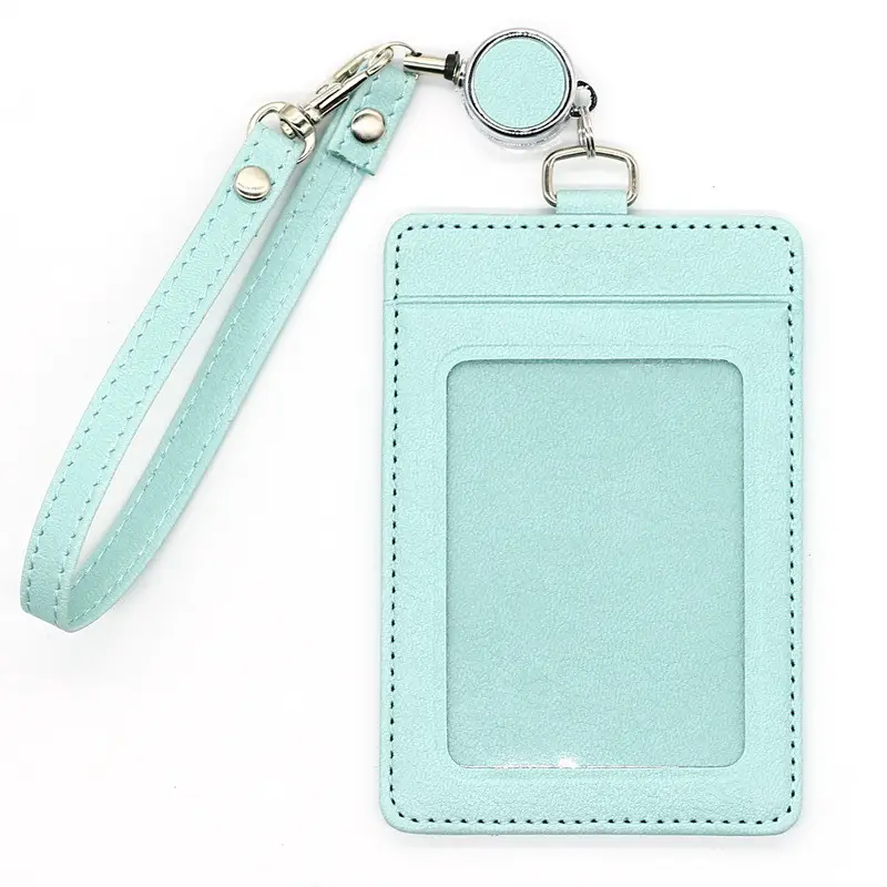 Custom Leather Wrist Short Card Retractable Badge Reel Lanyard ID Badge Holder Key Chain for Women