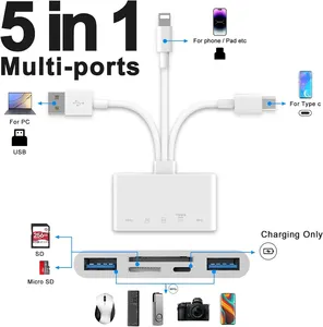 5合1通用读卡器SD/TF插槽USB3.0/Type-C/Ligting OTG相机适配器，用于Android/iPhone/iPad外部安装 - Product Image 4