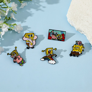 Sevimli karikatür yaka Pin SpongeeBob squarepin Metal rozeti pasta büyük yıldız küçük salyangoz alaşım Pin damla yağ yumuşak emaye iğne - Product Image 3