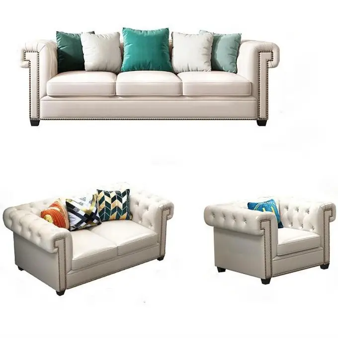 Sofás de couro branco personalizado, conjunto de sofá de 6 lugares para sala de estar