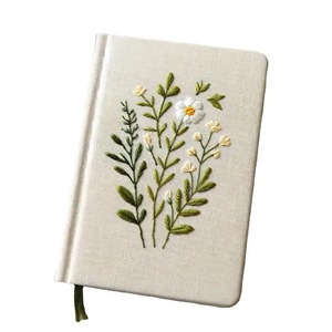 刺绣亚麻笔记本粉色玫瑰花个性化礼品手工日记本 - Product Image 2