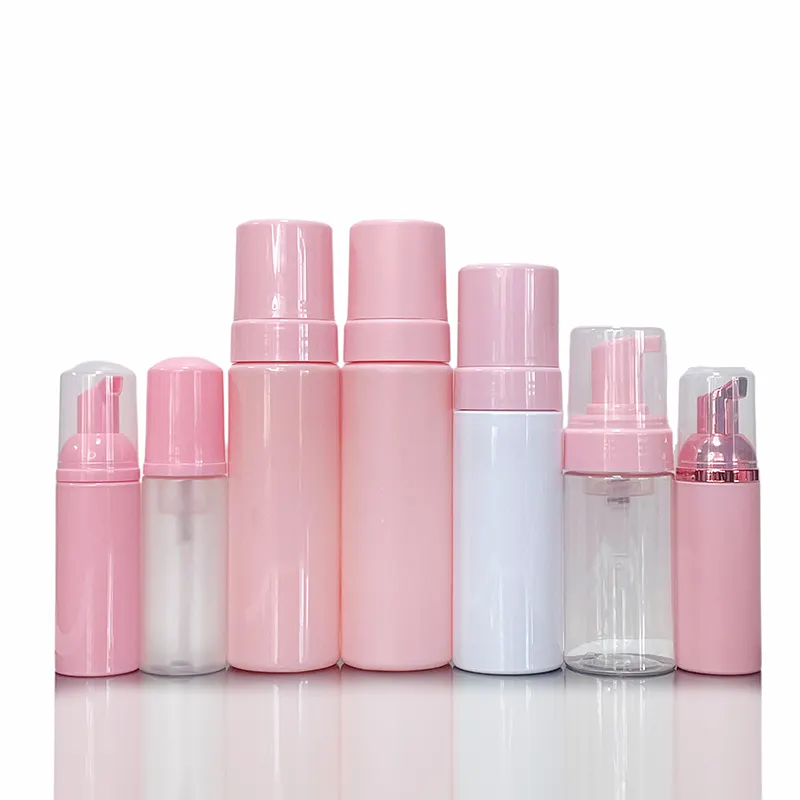 Özel boş kirpik temizleyici şişeler pembe mor buzlu foamer şampuan şişesi ambalaj sabunluk köpük pompa şişesi 60ml 50ml