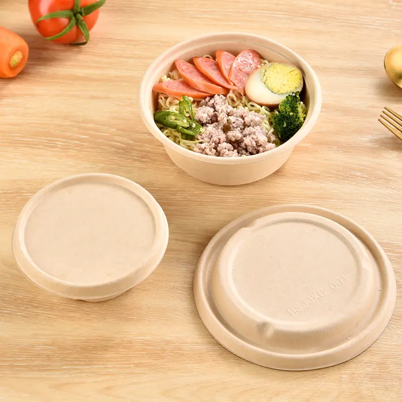 사용자 정의 인쇄 로고 일회용 사탕 수수 그릇 라운드 Bagasse 펄프 전자 레인지 800ml 샐러드 음식 그릇