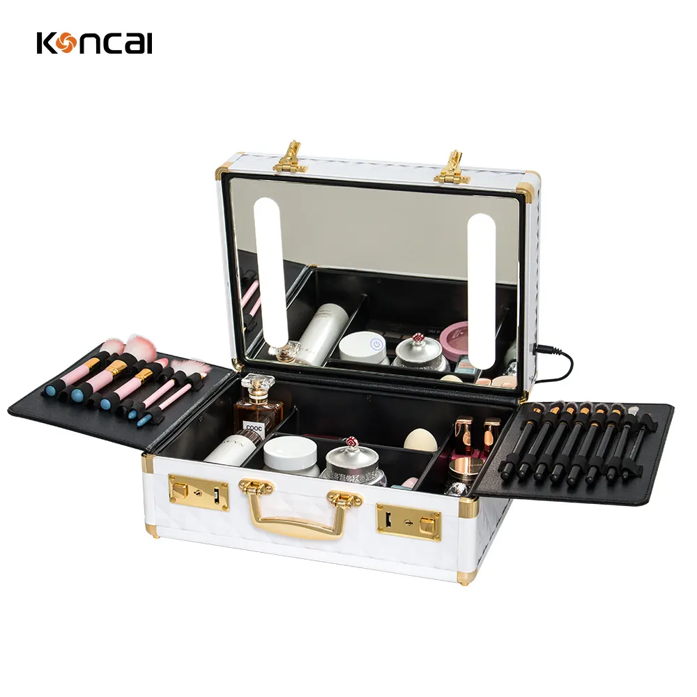 BSCI membre KONCAI Direct usine mode Portable plus récent étui de maquillage de luxe avec lumière LED cosmétique stockage maquillage organisateur