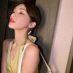 S925针个性时尚设计锆石耳环女性轻奢华名人气质流苏珍珠耳环饰品