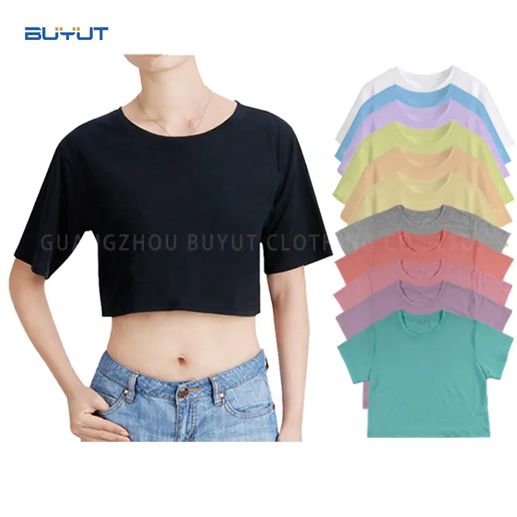 Produttori magliette poliestere magliette corte donna colore crop top stampa a sublimazione per ragazze