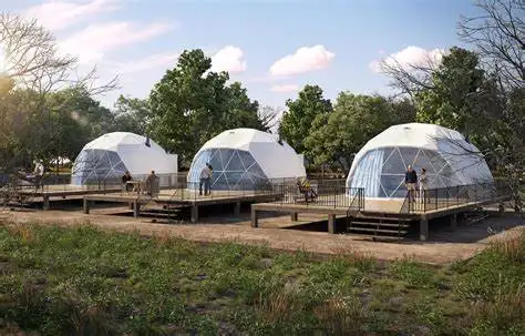 Wasserdichtes PVC beheiztes Eco Hotel Dekoration Fertighaus Transparent Geodätische runde Kuppel Glamping Zelt Haus Wüsten zelt