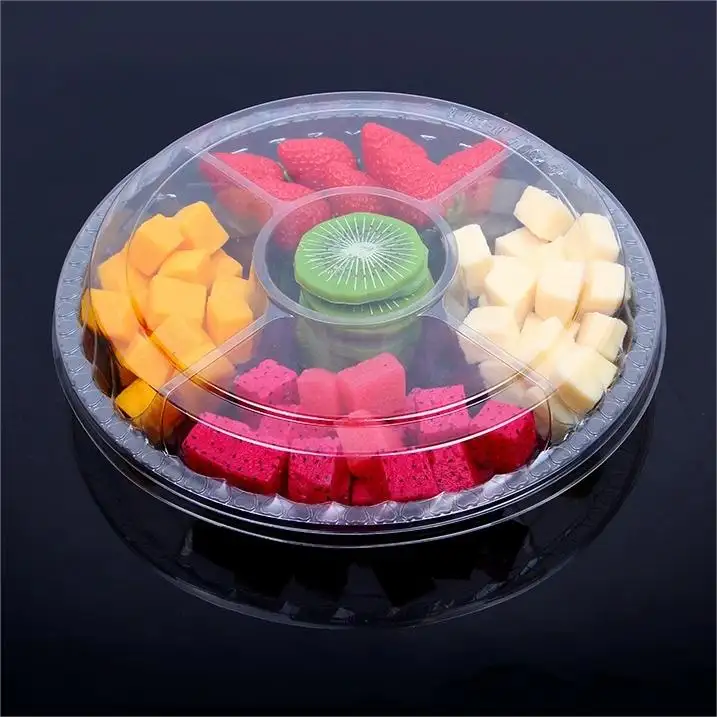 Contenedores redondos de nuevo diseño para ensalada de frutas, cajas de plástico PET para almuerzo, picnic