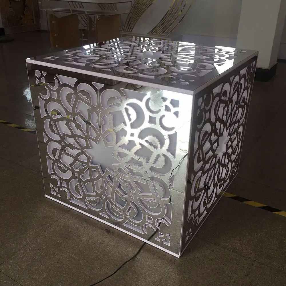 New Model Silver Mirrored Stainless Steel Acrylic Cake Table Base desert Display Table for Wedding Decorations