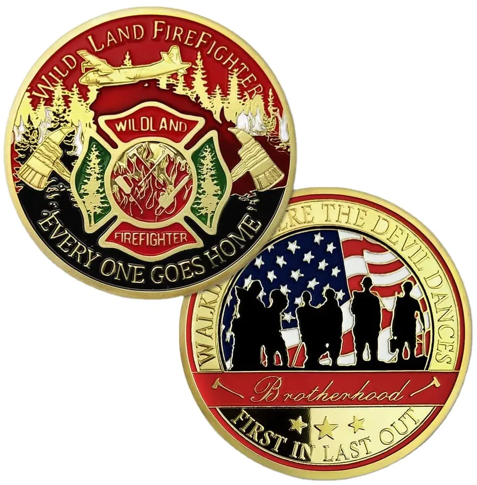 US Wildland Firefighter Challenge Coin The Imitation Gold and Enamel Craft Gift for The Wasteland Hero coin token