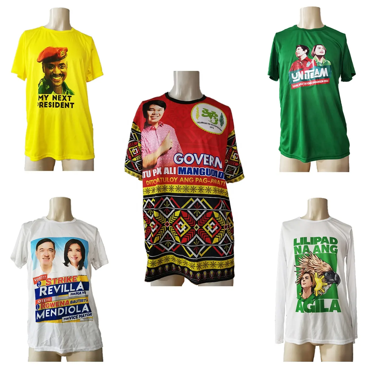 Camiseta blanca de rayón barata, Camisa de gasa lisa de 120 gsm, de poliéster, politica, para campaña y elección del presidente africano de fábrica