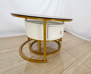 Wholesale Living Room Modern Round <strong>Nesting</strong> Glass Gold Coffee <strong>Table</strong> Set of 2 Center <strong>Table</strong> Stacking Side <strong>End</strong> <strong>Table</strong> With Storage - Product Image 5