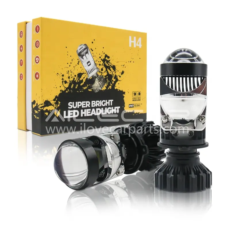 High Power 53W I2 Mi ni H4 LED Headlight Bulb with Projector Lens 6000K 5800LM Car M ini LED Projector Lens with H4 Plug