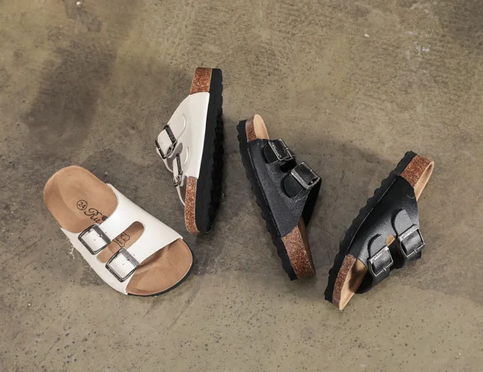 2021 New design Factory Price Kids Leather Slide Sandals Children Leather Cork Slippers Boys Girls Flip Flops Toddler Sandals