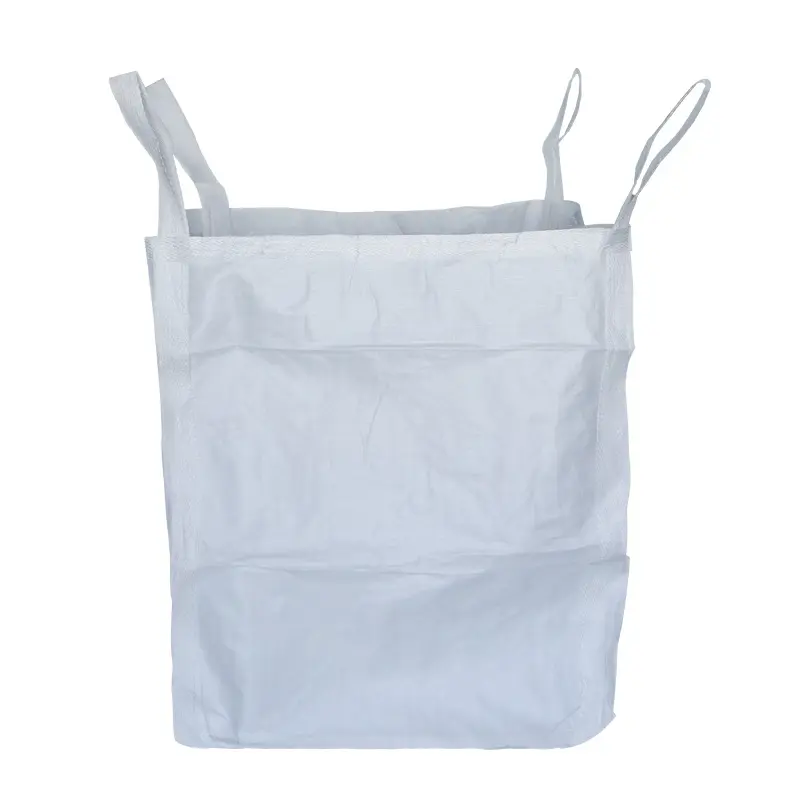 กระเป๋าจัมโบ้กระเป๋าใหญ่เศษ PP 500 1000kgs สีขาวกระโปรงกากบาทพิมพ์สีแบนคุณลักษณะน้ำหนักด้านล่างวัสดุห่วง