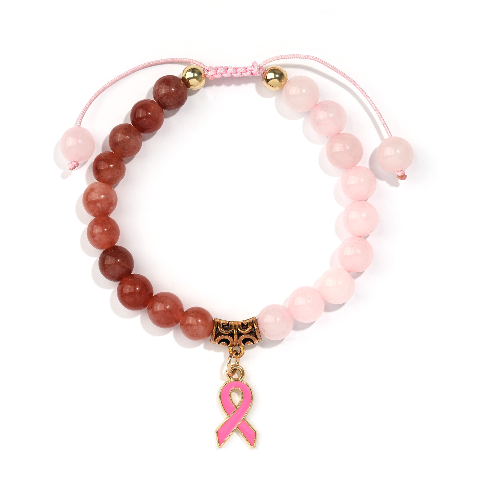 Bracelet nœud papillon rose en quartz rose et pierre de soleil