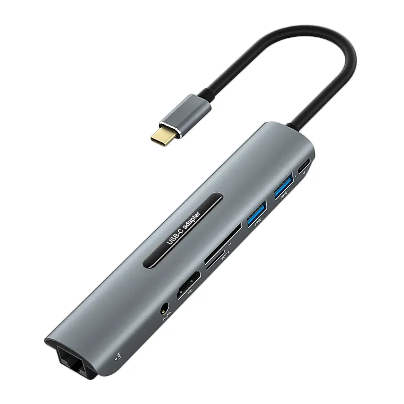 Hub USB 8 en 1 tipo C con convertidor de Puerto SD/TF LAN PD cargador USB 3,0 puertos adaptador multifuncional