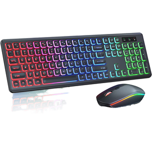 RGB Backlit Wireless <strong>Keyboard</strong> Mouse Oversize Light up Letters Rechargeable Ergonomic Tilt Leg 2.4GHz Quiet <strong>Keyboard</strong> Mouse - Product Image 1