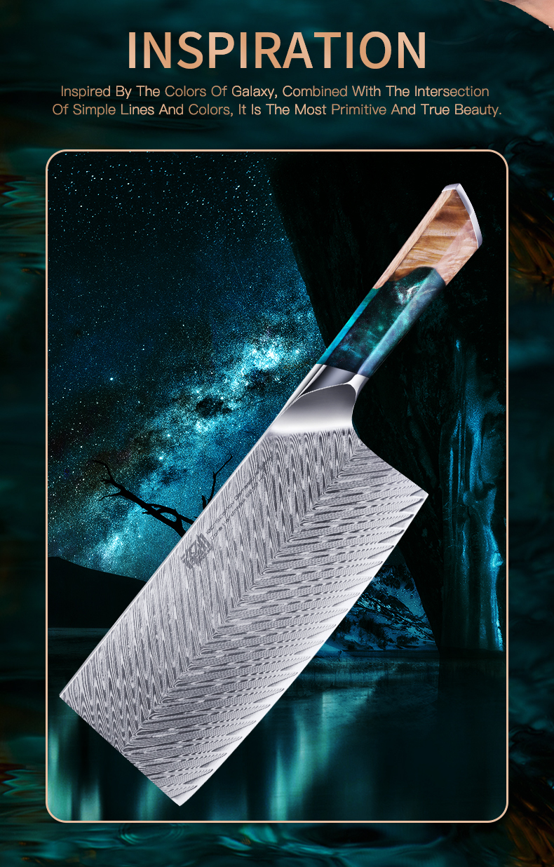FINDKING New! Nebula Series Resin handle wood Chinese Cleaver knives 67 Layers Damascus Steel Professional Chef Knife