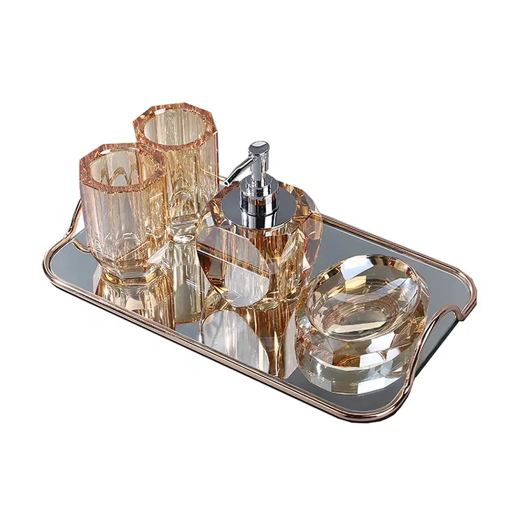 Set di accessori da bagno in cristallo di vetro a cinque pezzi di lusso all'ingrosso con vassoio