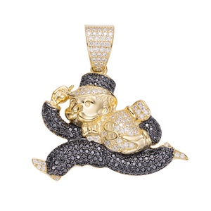 ラッパーヒップホップジュエリーS925シルバーアイスアウトリアルゴールドメッキブラックモアッサナイトモノポリランニングピエロマネーバッグペンダント男性用 - Product Image 6