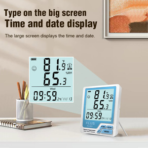 Termómetro Digital, higrómetro con pantalla LCD grande y función de reloj, Sensor de temperatura, medidor de humedad