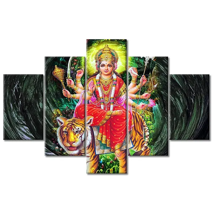 5 buah dewa Hindu Vishnu Canapatti dewa Hindu Vishnu dibentangkan bingkai 5 panel kanvas poster cetak Tuhan krishna seni lukisan