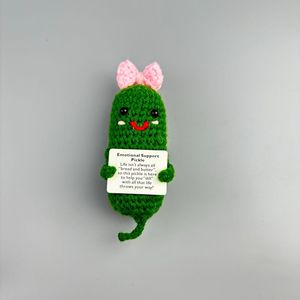 Emotional Support Pickle Family Cute Handmade Emotional Support <strong>Plush</strong> with Positive Words Encourage Ornament Crochet Cucumber - Product Image 2