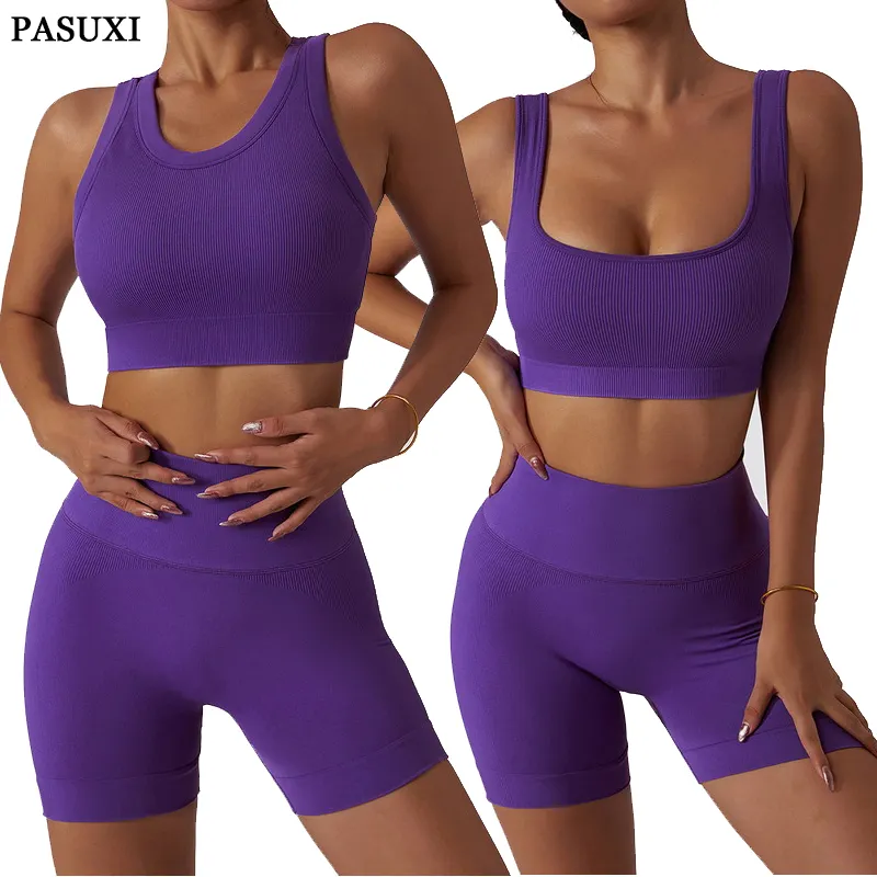 Pasuxi Gym Kleding 3 Stuk Yoga Set Vrouwen Kleding Butt Lift Naadloze Yoga Leggings Korte En Beha Fitness Set