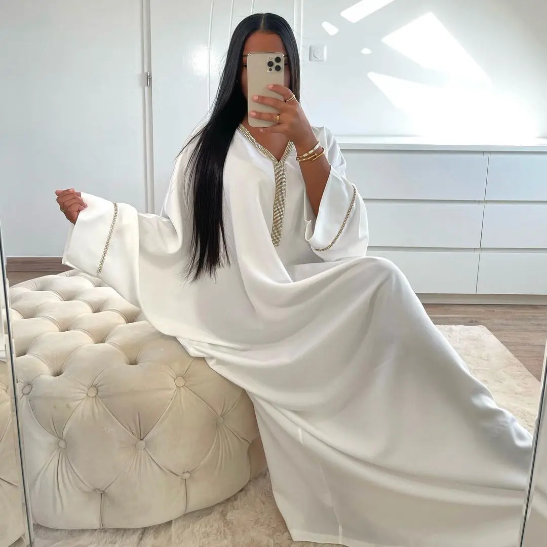 Dernier modèle de hauts musulmans col en V manches longues couleur unie grande taille robe musulmane pour femme 2023 tuniques dubai pour femme musulmane