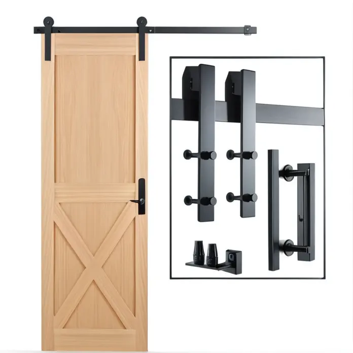 Juego completo de rieles colgantes para puerta de Granero americano Ebest, accesorios de herrajes para puertas de madera extraíbles, juegos de herrajes para puertas de Granero