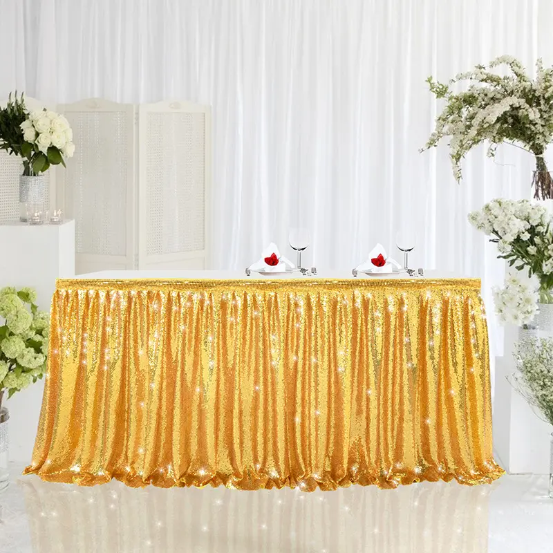 Faldas de mesa de lentejuelas de alta calidad, decoraciones de boda, poliéster, diferente diseño, Romance, para pastel, mesa de fiesta y comedor