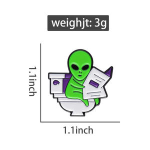 ET Aliens Reading Newspapers While Sitting On The Toilet Enamel Pin Badge Chick Knife Animal Cute Brooch Jewelry Women Lapel Bac - Product Image 6