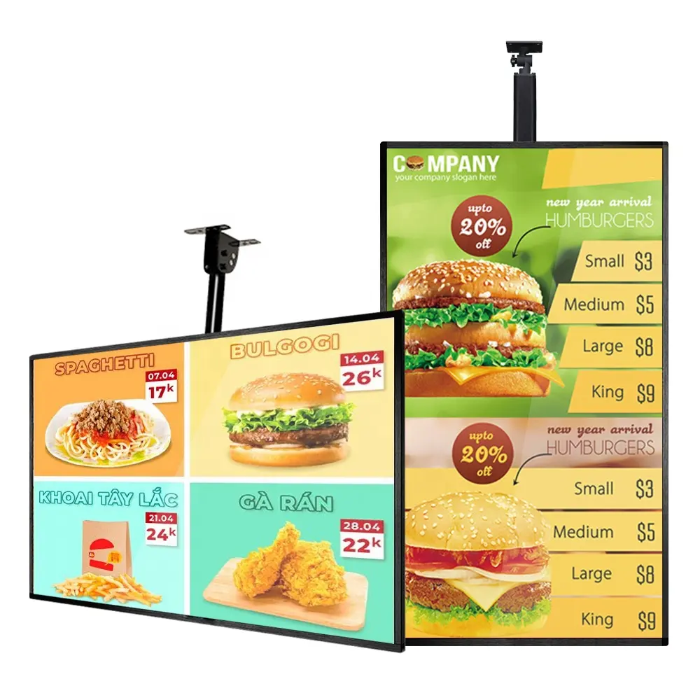 Panneau d'affichage numérique lcd KFC, salon de thé au lait, pour restaurant et café, suspendu, affichage multi-fente, menu numérique