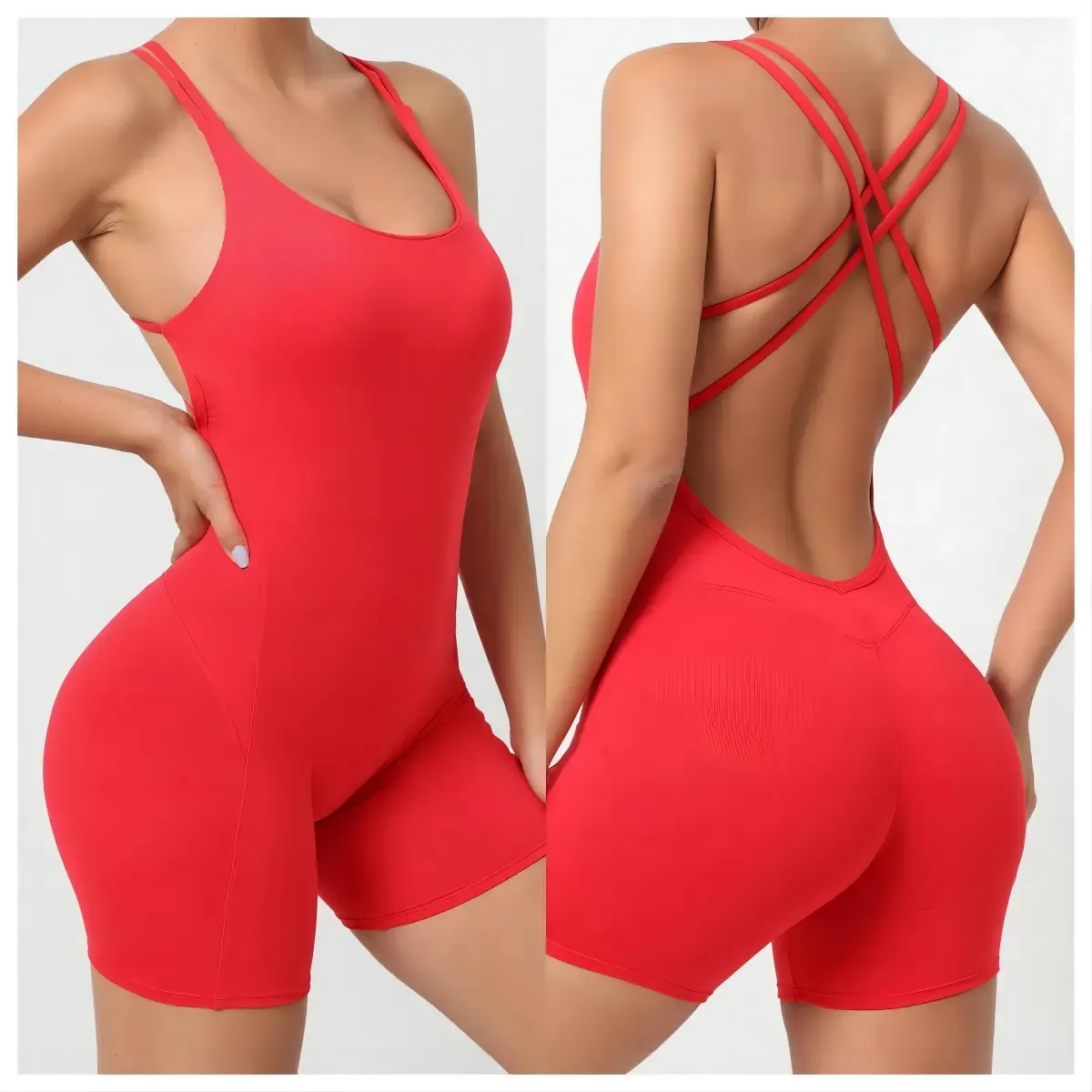 Mới Đến Sexy Thể Thao Rỗng Trong Jumpsuit Rắn Màu Chữ Thập Trở Lại Yoga Mặc Phụ Nữ Phụ Nữ Bodysuit Một Mảnh Ngắn Jumpsuit