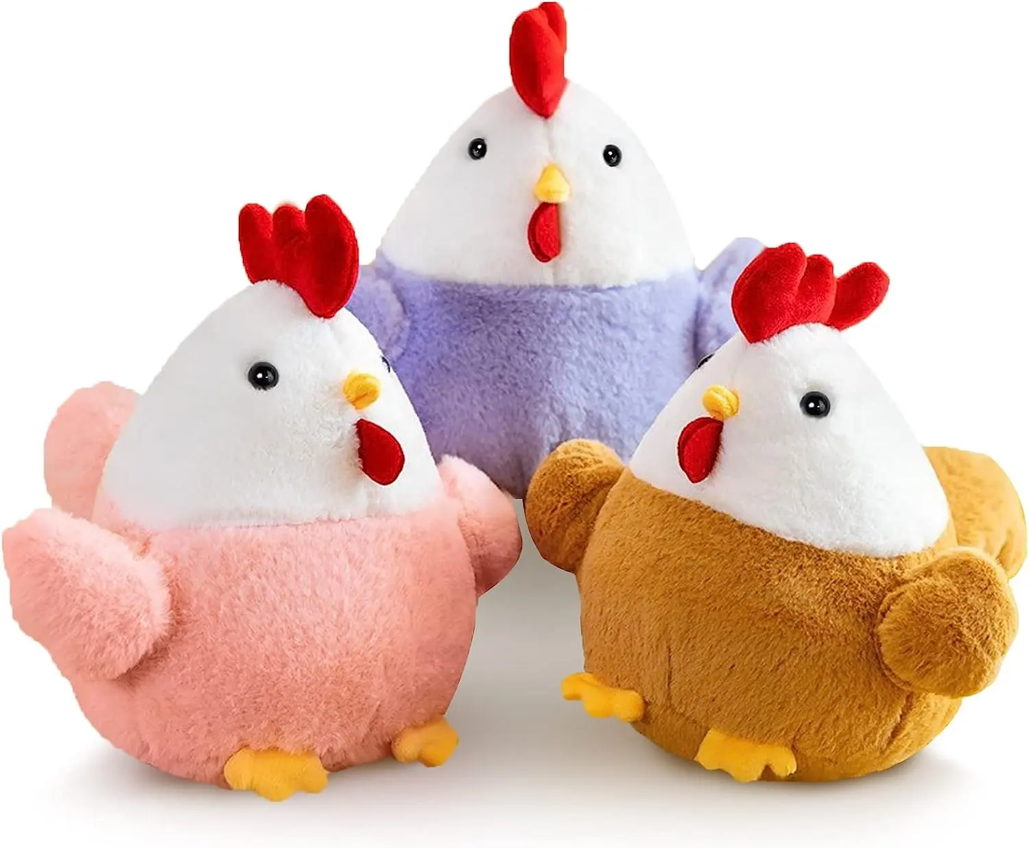 3 Pcs Easter Fluffy Chicken Stuffed Animals, brinquedos bonitos coloridos do luxuoso do galo para todas as idades