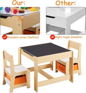 Çocuklar için ayrılabilir duyusal masa ve sandalye seti, depolama çekmeceleri ile 3 In 1 ahşap tulumları çizim masası - Product Image 6