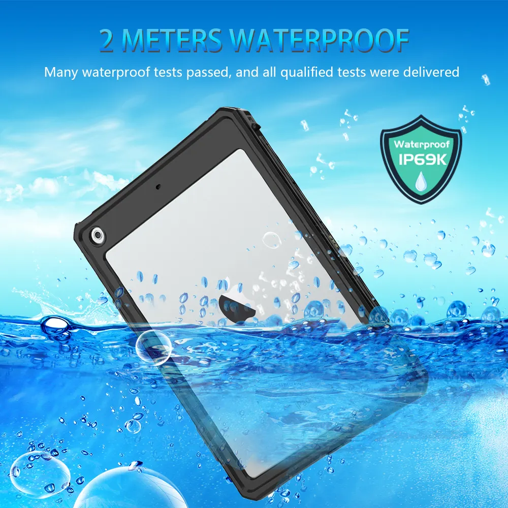 Tablet protective case waterproof for iPad 7/8th 10.2 inch tablet cover case with stand and lanyard